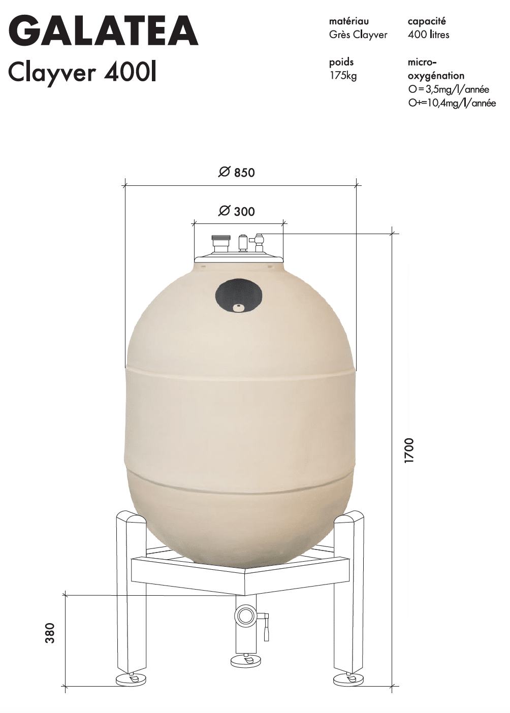 400L Clayver, support in,ox haut, 2024