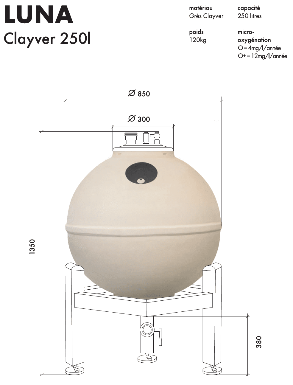 Clayver 250 litres support inox 2024